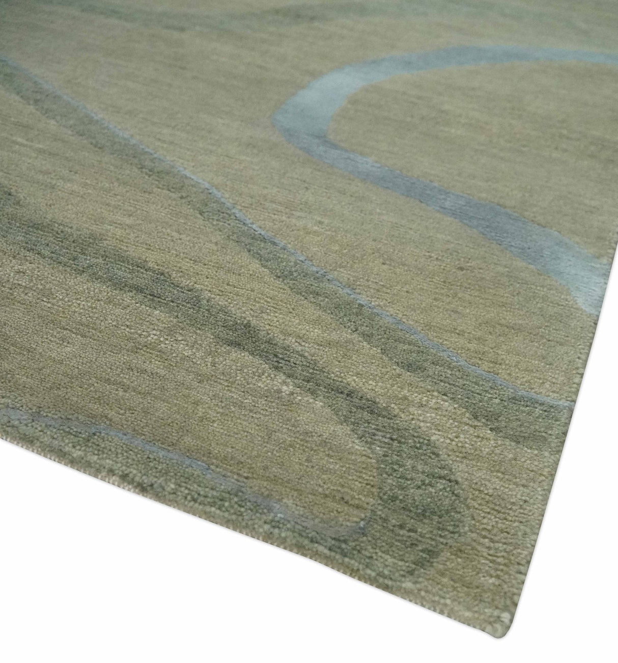 Beige, Teal and Silver Modern design Hand knotted 6x9 wool and Art Silk Area Rug