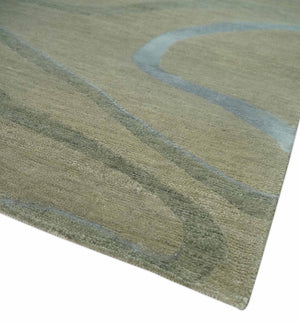Beige, Teal and Silver Modern design Hand knotted 6x9 wool and Art Silk Area Rug