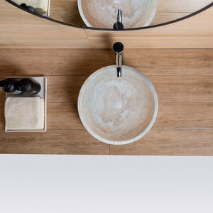 Beige Travertine Above Vanity Bathroom Vessel Sink Honed and Filled