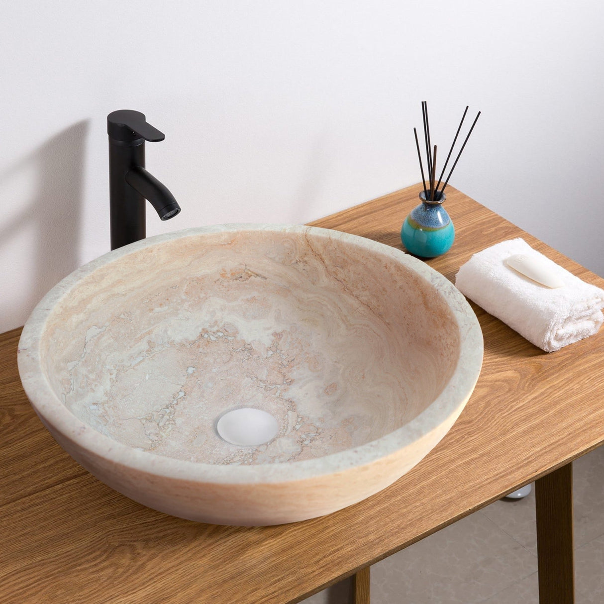 Beige Travertine Above Vanity Bathroom Vessel Sink Honed and Filled