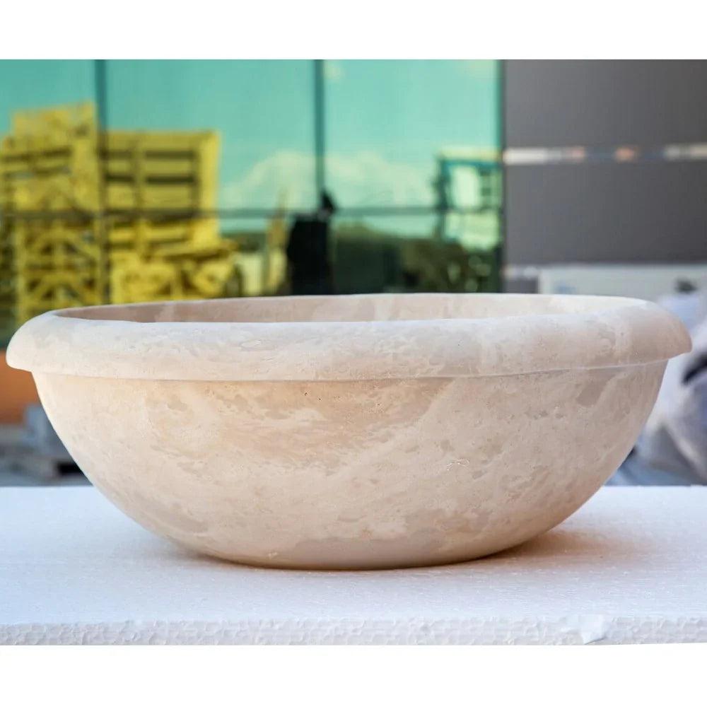 Beige Travertine Natural Stone Drop-in Bathroom Sink Honed and Filled (D)16" (H)6"