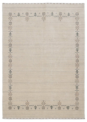 Beige Tribal Border Hand Loomed Wool Area Rug
