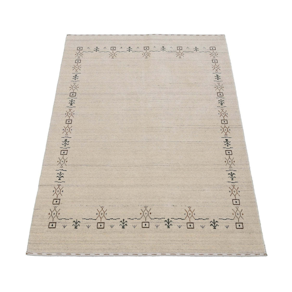 Beige Tribal Border Hand Loomed Wool Area Rug