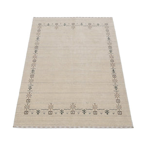 Beige Tribal Border Hand Loomed Wool Area Rug