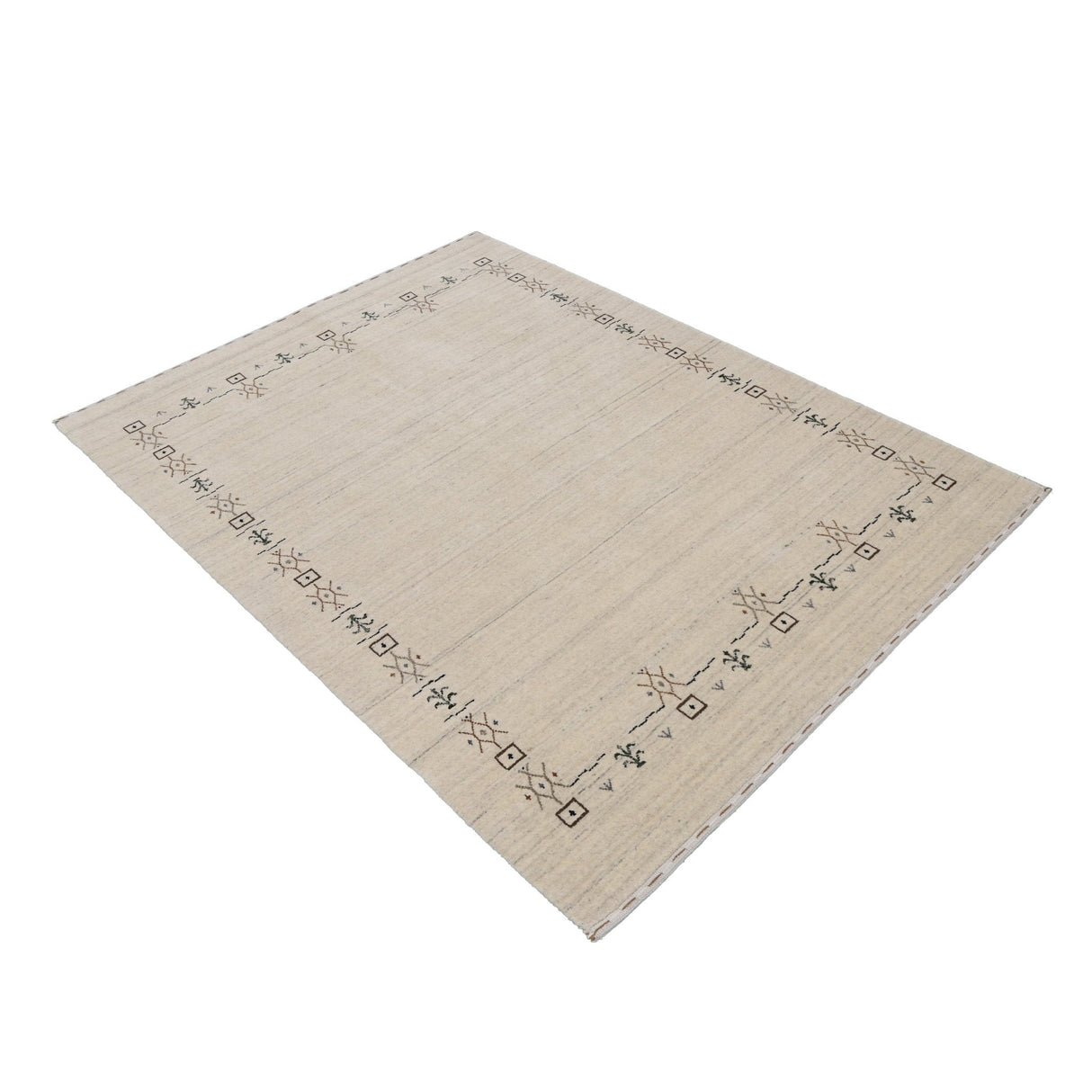 Beige Tribal Border Hand Loomed Wool Area Rug