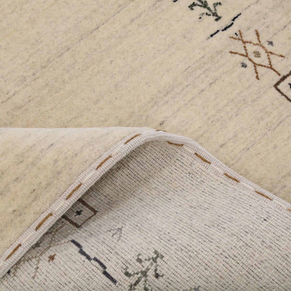 Beige Tribal Border Hand Loomed Wool Area Rug