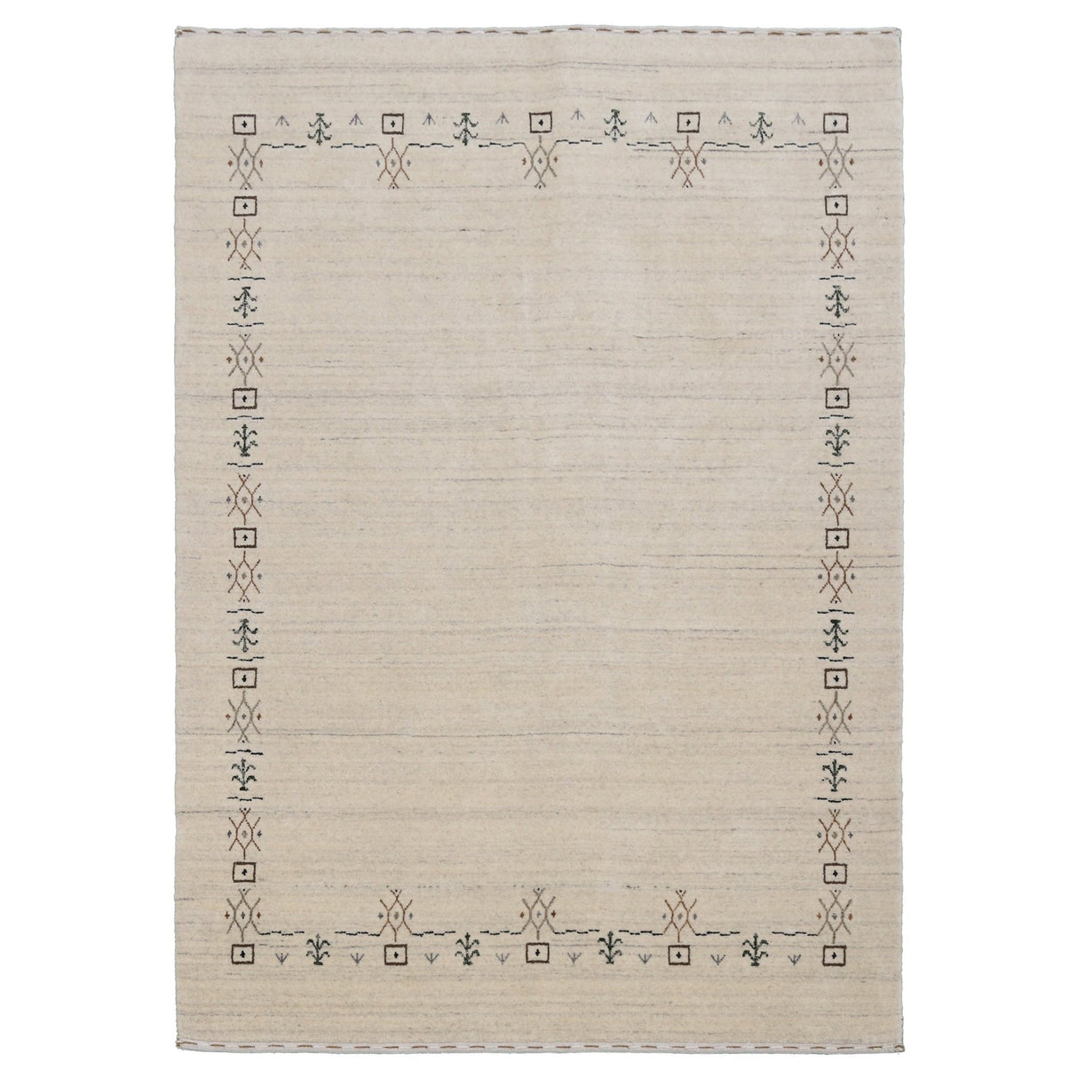 Beige Tribal Border Hand Loomed Wool Area Rug