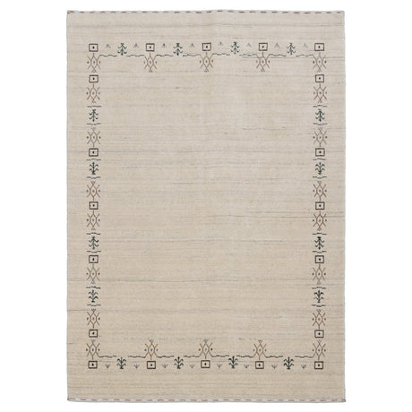 Beige Tribal Border Hand Loomed Wool Area Rug
