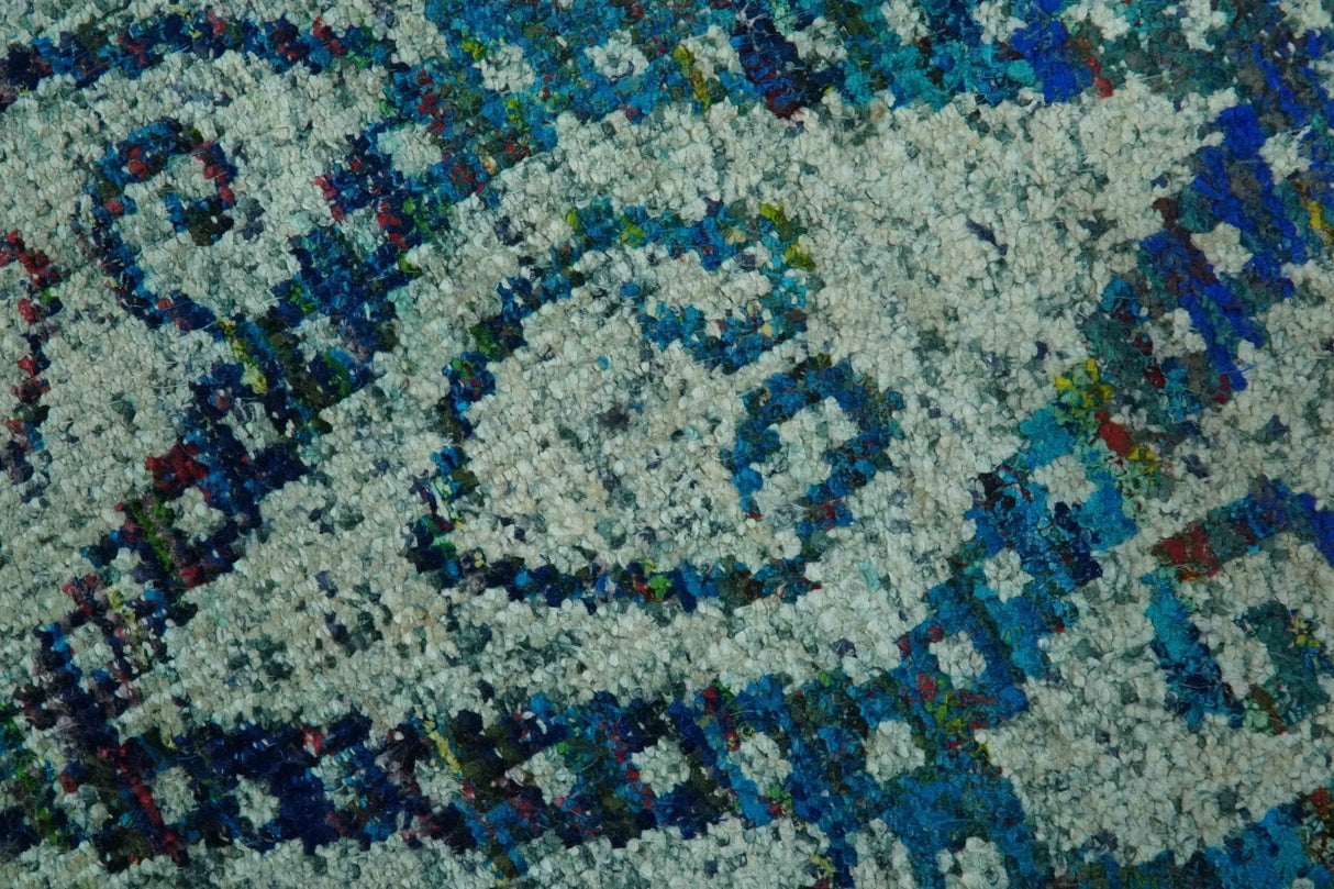 Beige and Blue 5x7.6 Large design Hand Knotted wool area rug