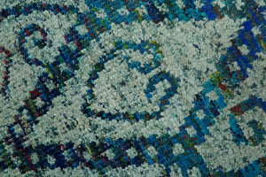 Beige and Blue 5x7.6 Large design Hand Knotted wool area rug