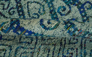 Beige and Blue 5x7.6 Large design Hand Knotted wool area rug
