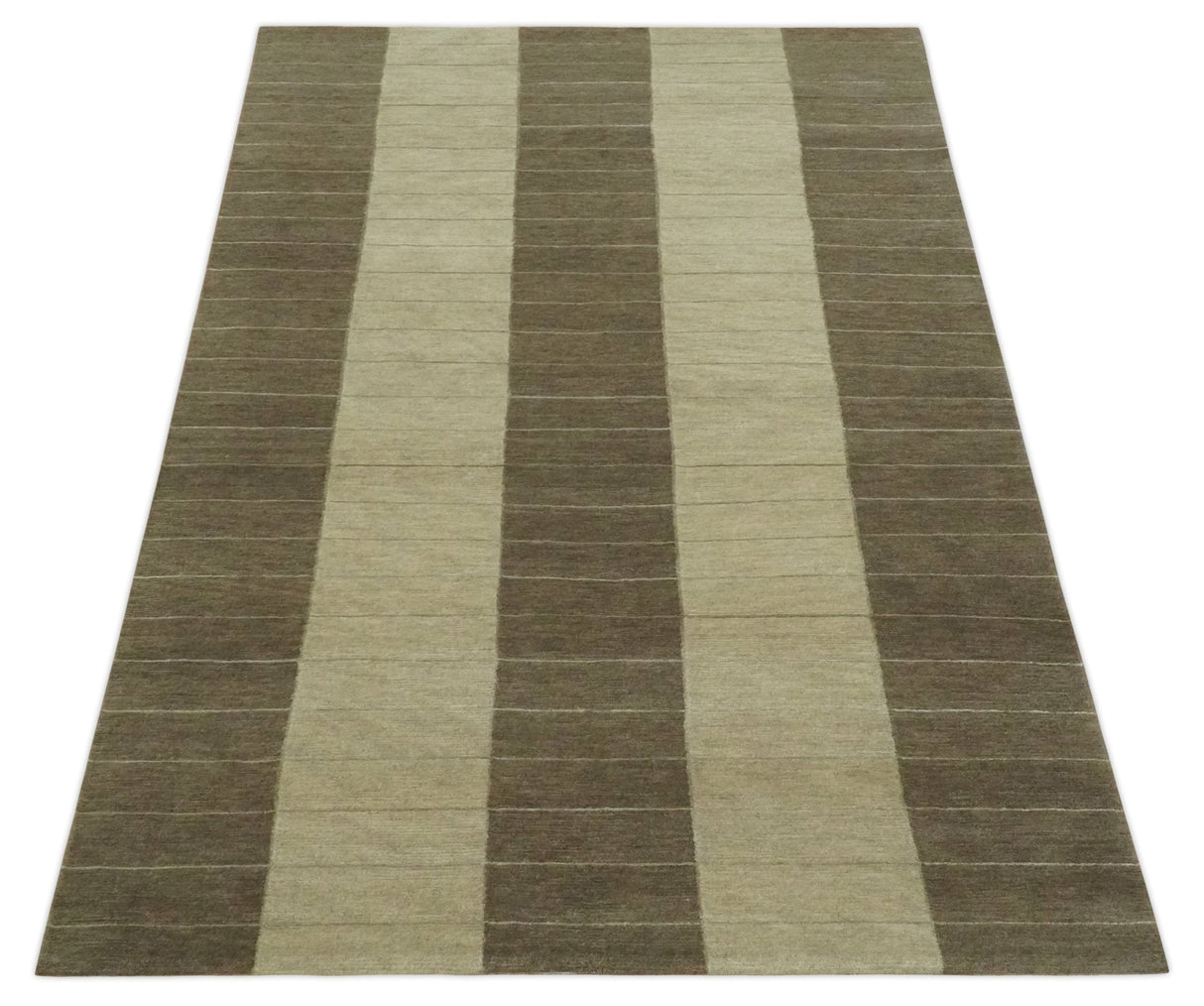 Beige and Brown Modern Geometrical Hand loom 5x8 wool and Art Silk area Rug