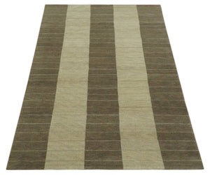 Beige and Brown Modern Geometrical Hand loom 5x8 wool and Art Silk area Rug