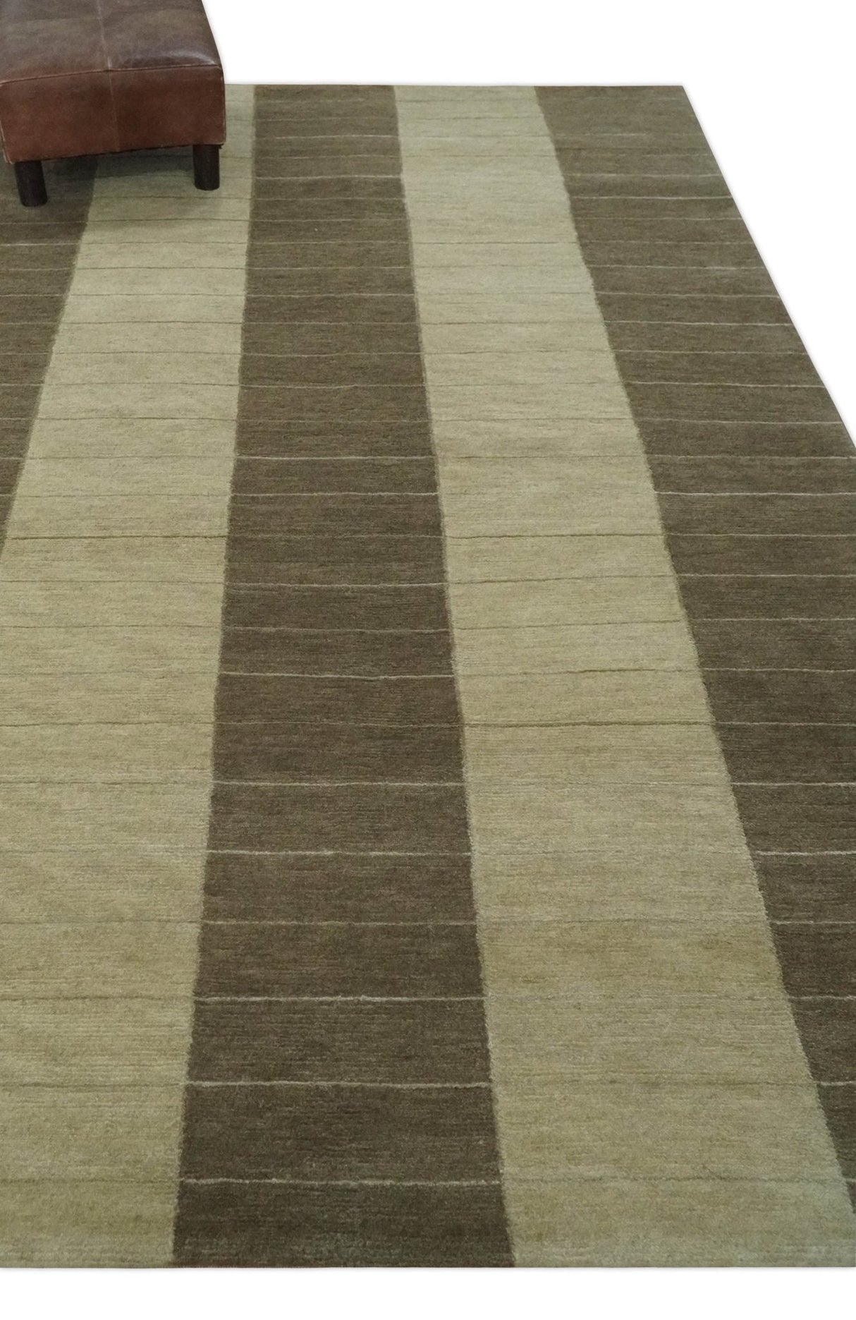 Beige and Brown Modern Geometrical Hand loom 5x8 wool and Art Silk area Rug