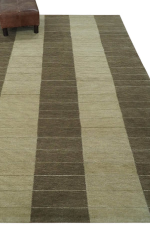 Beige and Brown Modern Geometrical Hand loom 5x8 wool and Art Silk area Rug