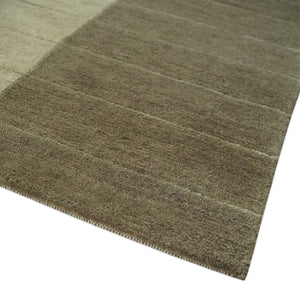 Beige and Brown Modern Geometrical Hand loom 5x8 wool and Art Silk area Rug