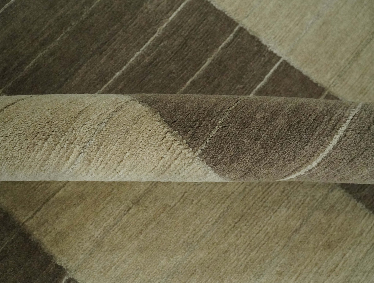 Beige and Brown Modern Geometrical Hand loom 5x8 wool and Art Silk area Rug