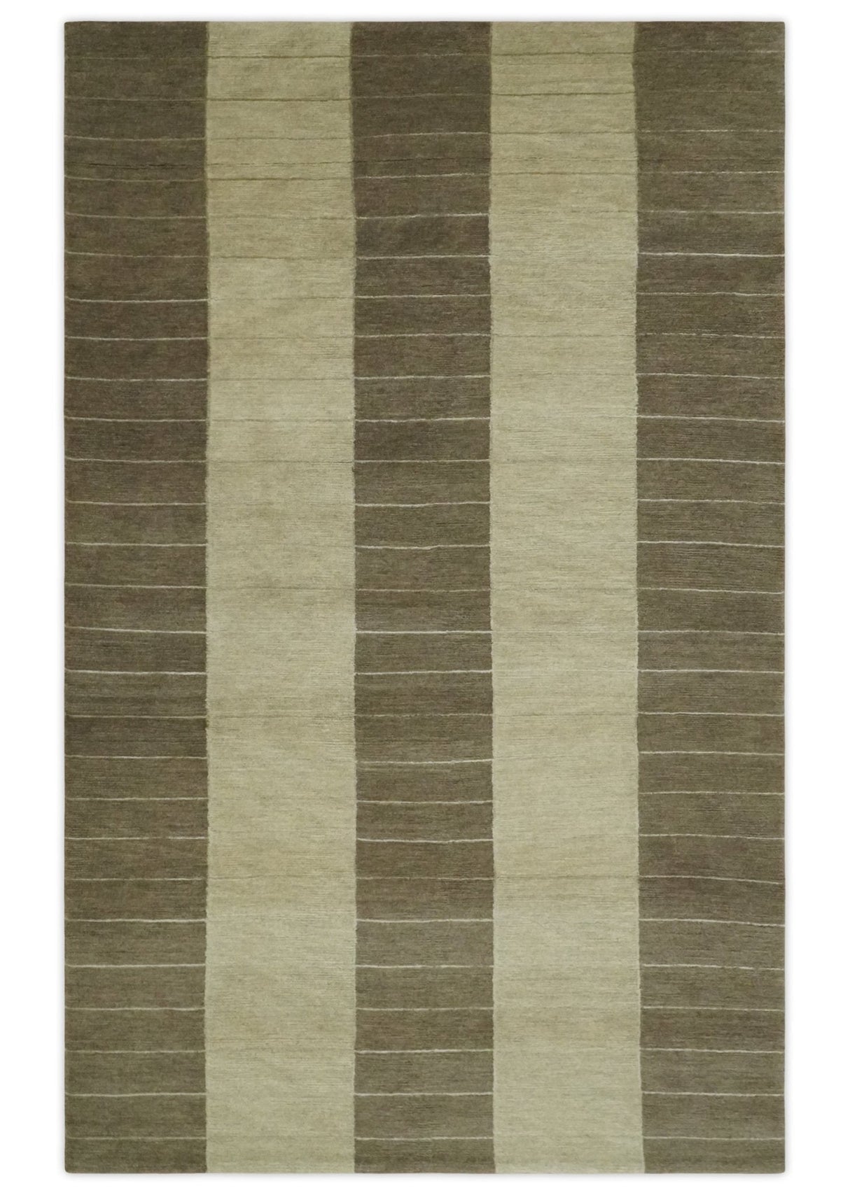 Beige and Brown Modern Geometrical Hand loom 5x8 wool and Art Silk area Rug