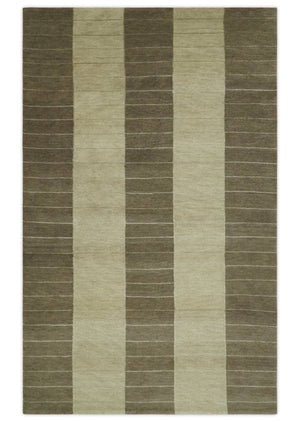 Beige and Brown Modern Geometrical Hand loom 5x8 wool and Art Silk area Rug