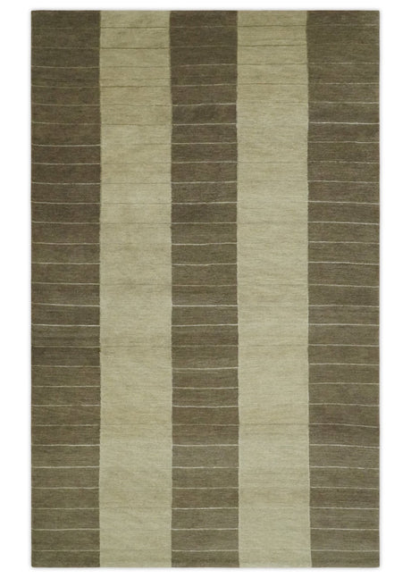 Beige and Brown Modern Geometrical Hand loom 5x8 wool and Art Silk area Rug