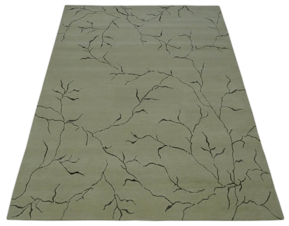 Beige and Charcoal Hand loom Crack Design 6x9 wool and Art Silk Area Rug