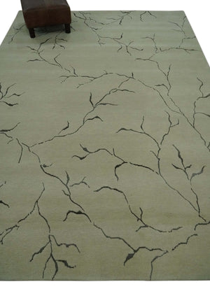 Beige and Charcoal Hand loom Crack Design 6x9 wool and Art Silk Area Rug