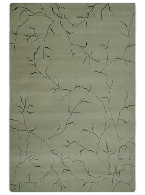 Beige and Charcoal Hand loom Crack Design 6x9 wool and Art Silk Area Rug