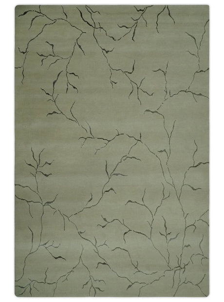 Beige and Charcoal Hand loom Crack Design 6x9 wool and Art Silk Area Rug