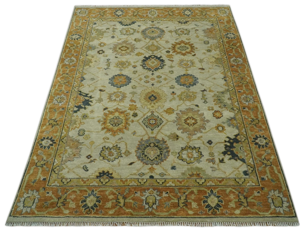 Beige and Gold 8x10 Traditional Oriental Oushak wool Rug