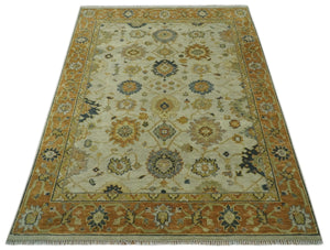 Beige and Gold 8x10 Traditional Oriental Oushak wool Rug