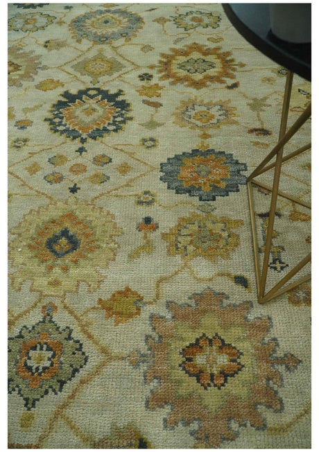 Beige and Gold 8x10 Traditional Oriental Oushak wool Rug