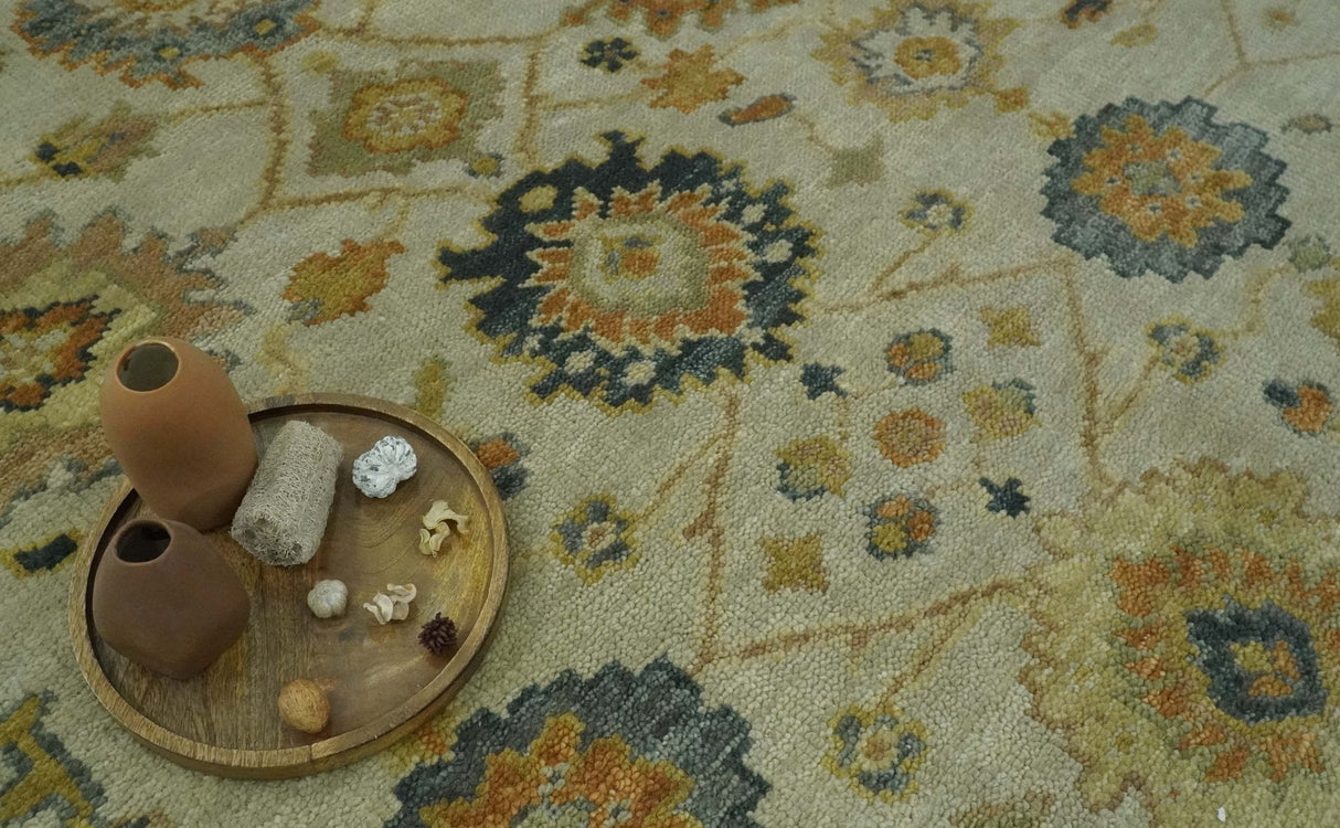 Beige and Gold 8x10 Traditional Oriental Oushak wool Rug
