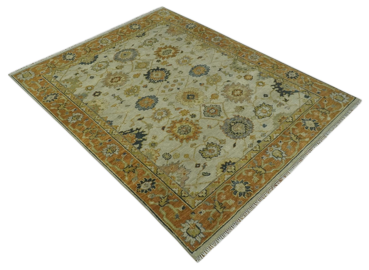 Beige and Gold 8x10 Traditional Oriental Oushak wool Rug