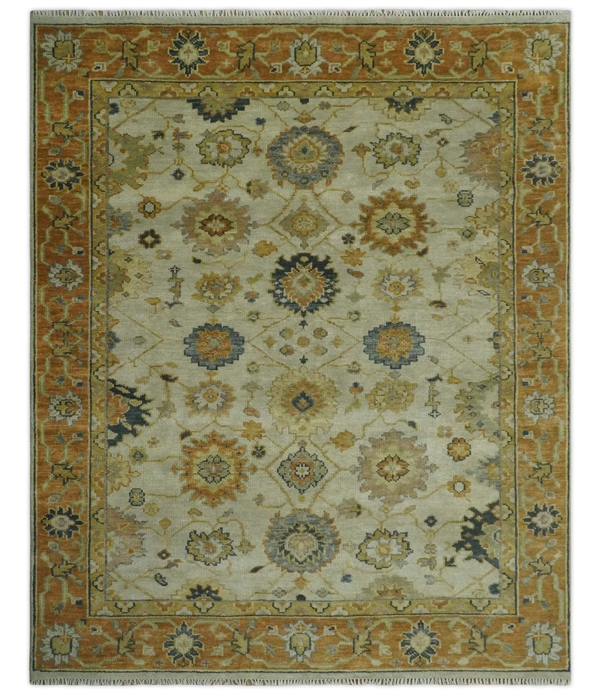 Beige and Gold 8x10 Traditional Oriental Oushak wool Rug