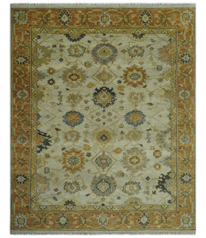 Beige and Gold 8x10 Traditional Oriental Oushak wool Rug