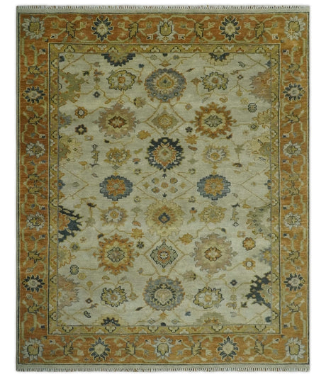 Beige and Gold 8x10 Traditional Oriental Oushak wool Rug