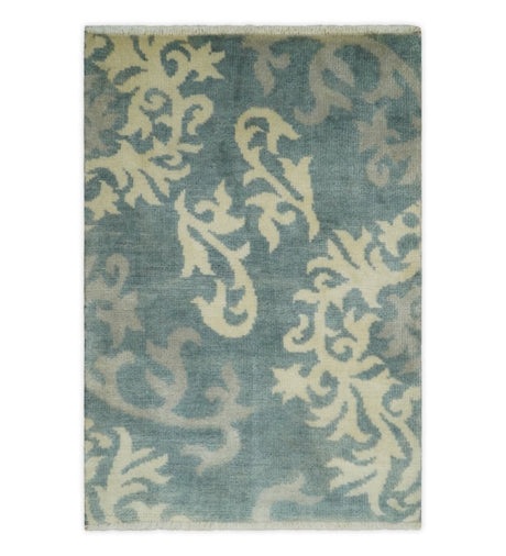 Beige and Gray 2x3 Hand Knotted Traditional Persian Oushak Wool Rug | N5923