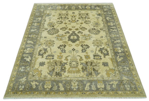 Beige and Gray 8x10 Hand Knotted Traditional Oriental Oushak Wool area rug