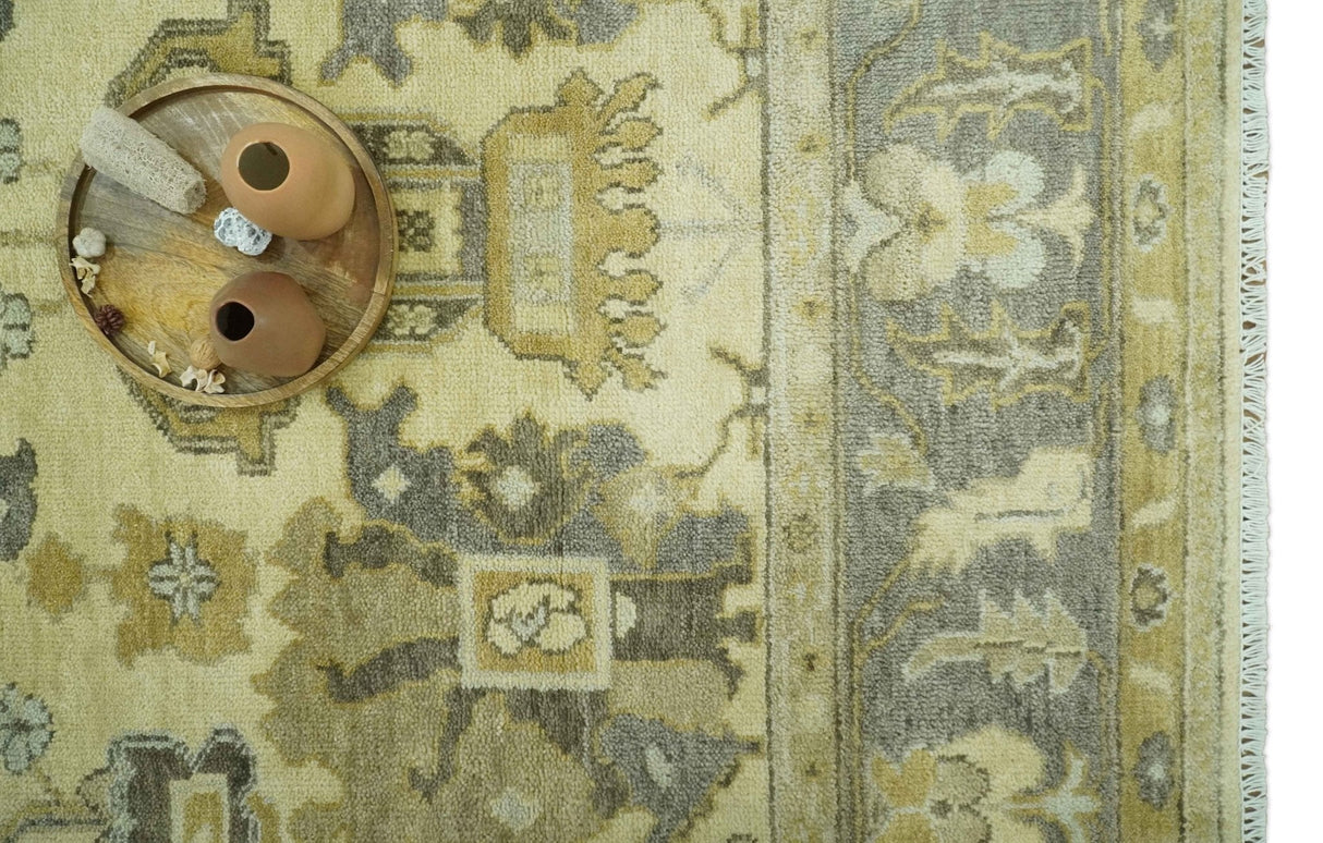 Beige and Gray 8x10 Hand Knotted Traditional Oriental Oushak Wool area rug