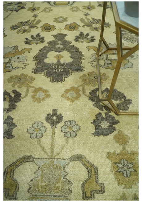 Beige and Gray 8x10 Hand Knotted Traditional Oriental Oushak Wool area rug