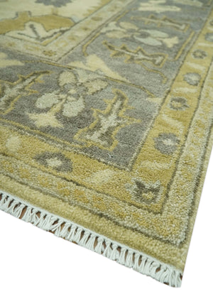 Beige and Gray 8x10 Hand Knotted Traditional Oriental Oushak Wool area rug