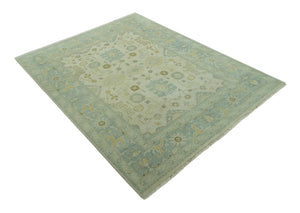 Beige and Gray 8x10 Hand Knotted Traditional Oriental Oushak wool area rug