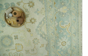 Beige and Gray 8x10 Hand Knotted Traditional Oriental Oushak wool area rug