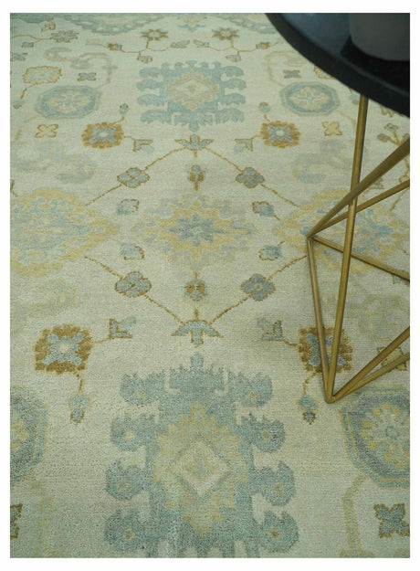 Beige and Gray 8x10 Hand Knotted Traditional Oriental Oushak wool area rug