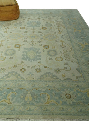 Beige and Gray 8x10 Hand Knotted Traditional Oriental Oushak wool area rug