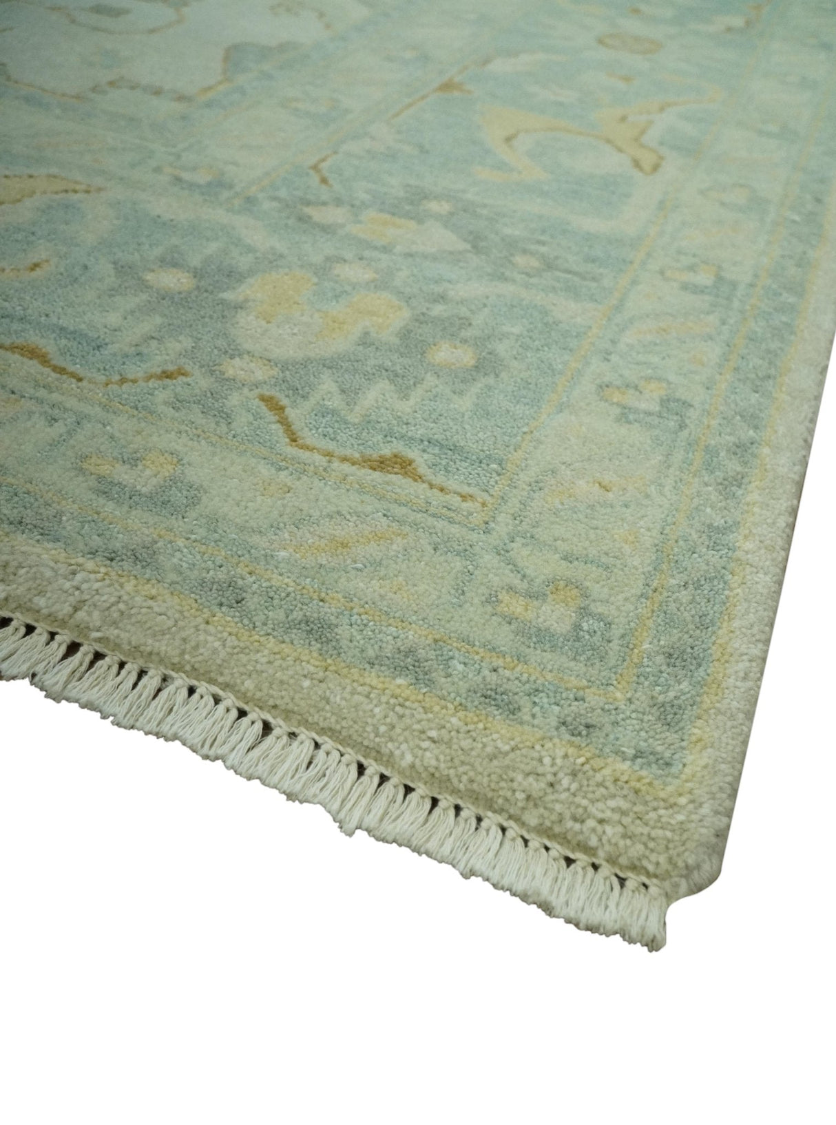 Beige and Gray 8x10 Hand Knotted Traditional Oriental Oushak wool area rug