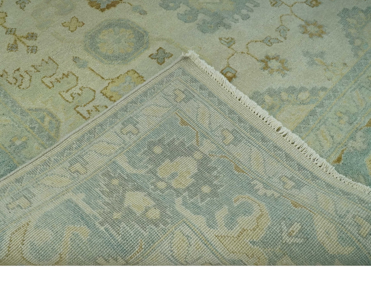 Beige and Gray 8x10 Hand Knotted Traditional Oriental Oushak wool area rug