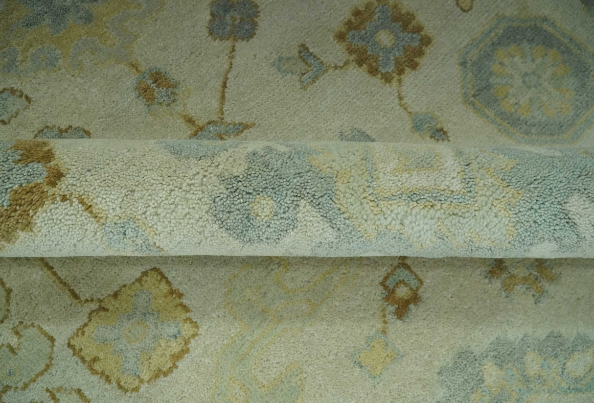 Beige and Gray 8x10 Hand Knotted Traditional Oriental Oushak wool area rug