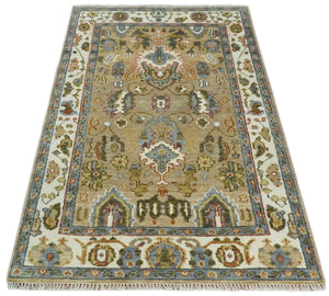Beige and Ivory Hand knotted Traditional Oriental Oushak Multi Size Wool Area Rug