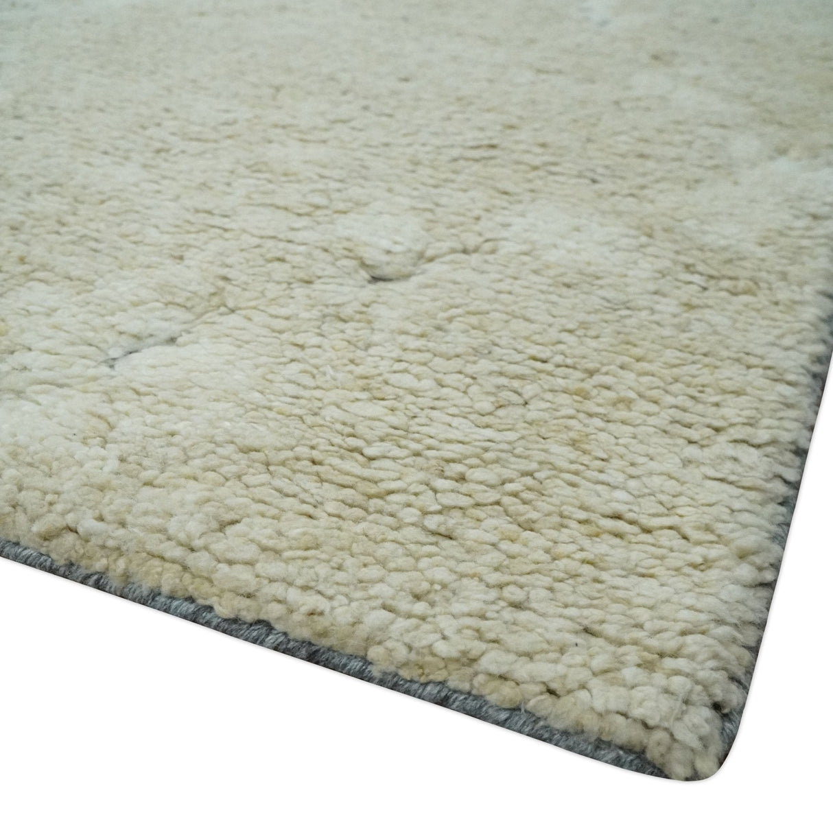 Beige and Ivory Traditional Hand Knotted 8x10 Geometrical Pattern Wool Area Rug